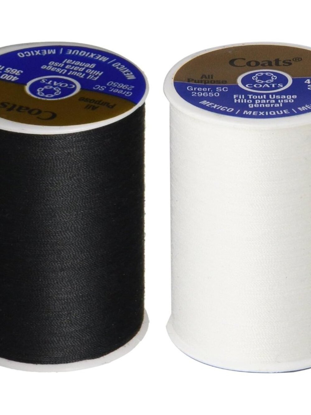 2-Pack Polyester Dual Duty All-Purpose Thread - One 400 Yard Spool Each of Black